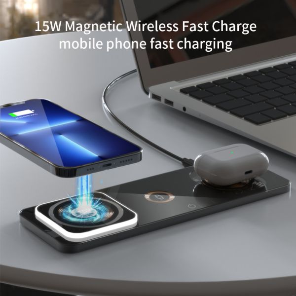 15W Foldable Wireless Charger Magnetic Fast Charging 4 In 1 With Light