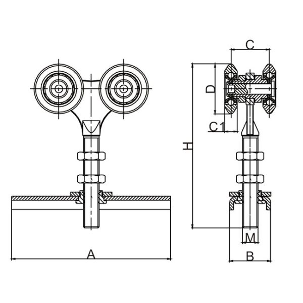 Closet 25mm 4 Wheel Sliding Door Rollers heavy duty barn door wheels Wall Guides Flush Mount