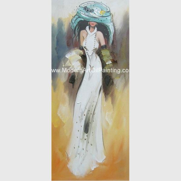 Canvas Modern Art Oil Painting Lady In White Dress Covered With Thin Plastic