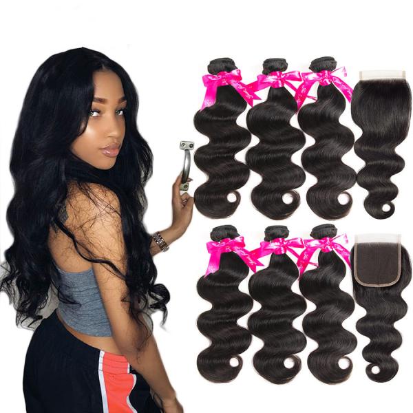 Soft Cambodian Virgin Hair Body Wave 10A Double Weft Bundles With Top Lace