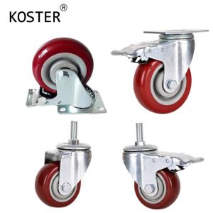 Wholesale Heavy Duty Double Ball Bearing PU Marron 100kg Swivel Caster Wheel 3 Inch Total Brake from china suppliers