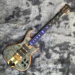 Custom Grand Neck Through Body Flamed Maple Top 5 Strings Bass Guitar Alem Cut