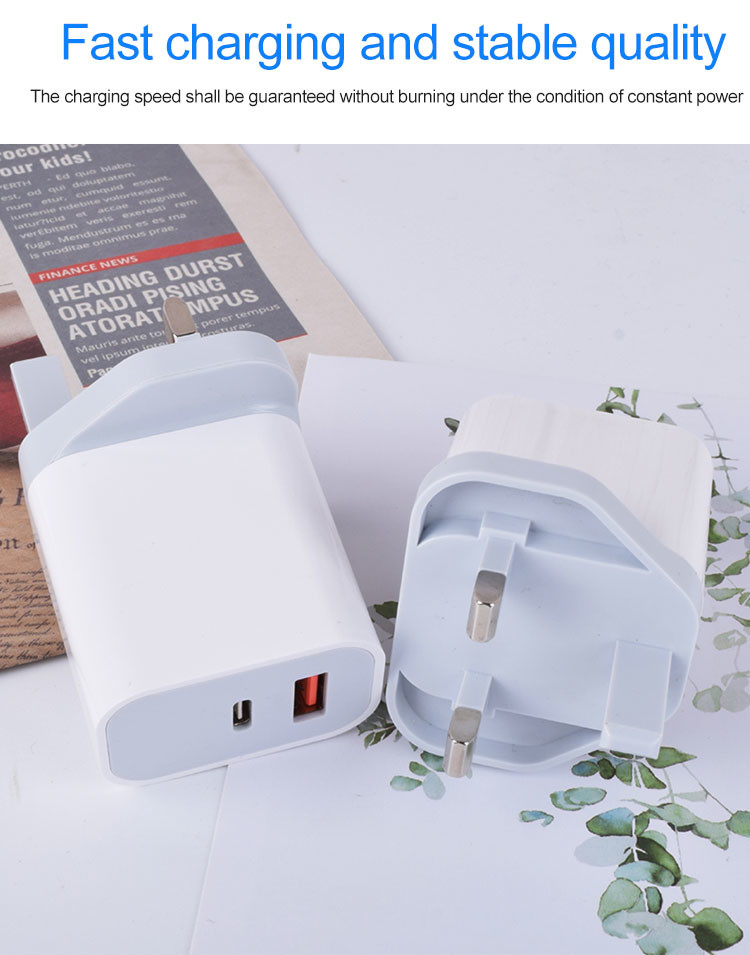 UK Quick Charge 3.0 USB A USB C 20W PD Wall Charger