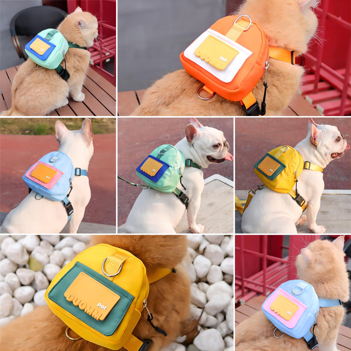 Colorful Small Dog Backpack Harness Adjustable Pet Harness Backpack With Traction Rope