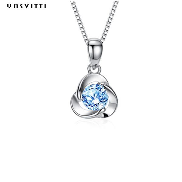 Clover Blue Crystal Pendant Simple Zircon Ladies Necklace Electroplating Alloy
