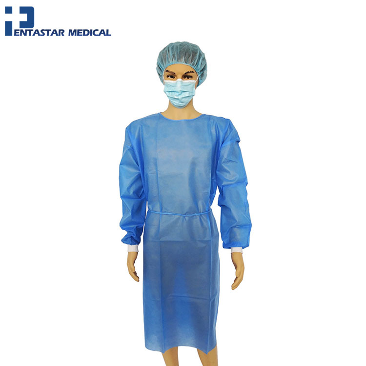SMS Bule Medical Gown with Long Sleeve and Knitted Cuffs Custom Size