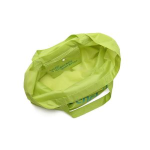 Green Nylon Foldable Tote Bag That Folds Into Pouch Pattern