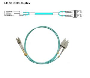 Wholesale OM3 Aqua LC/UPC-SC/UPC Duplex Fiber Optic Patch Cord LSZH Out Jacket from china suppliers