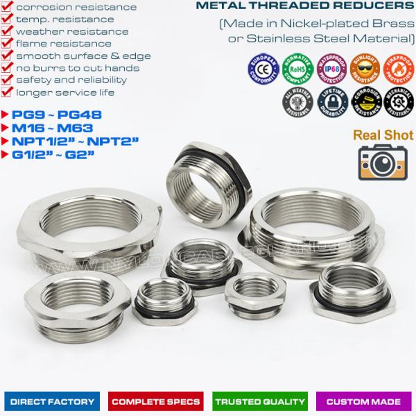 IP68 Brass (304/316 Steel) Thread Reducers, Thread Enlargers, Thread Converters