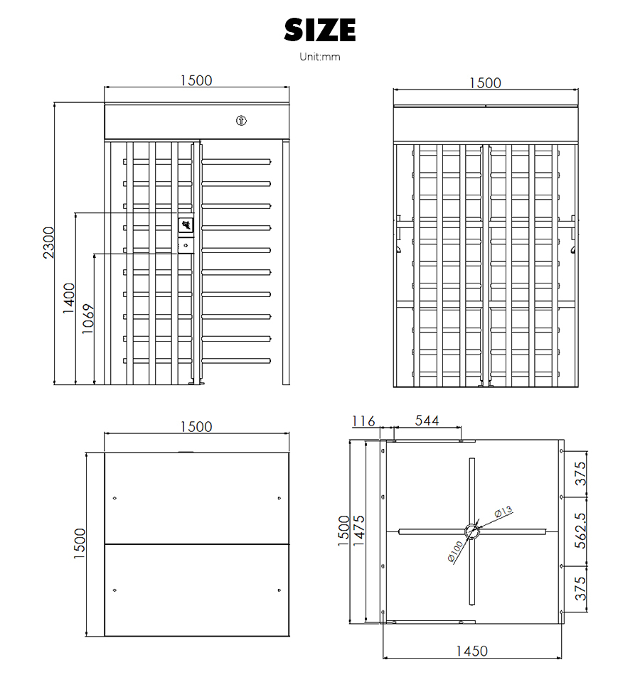 Full Height Construction Site Turnstiles Bidirectional RFID Card Rotating Entrance Gate
