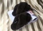Sheep Wool Slippers Lambskin ladies cow leather slippers with sheepskin wool