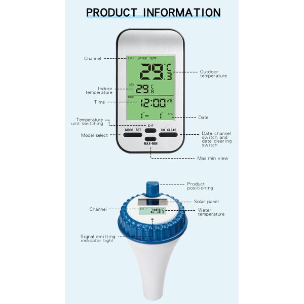 Solar Panel Charges Batteries Digital Water Temperature Monitoring Wireless Aquaculture Instant Read Thermometer