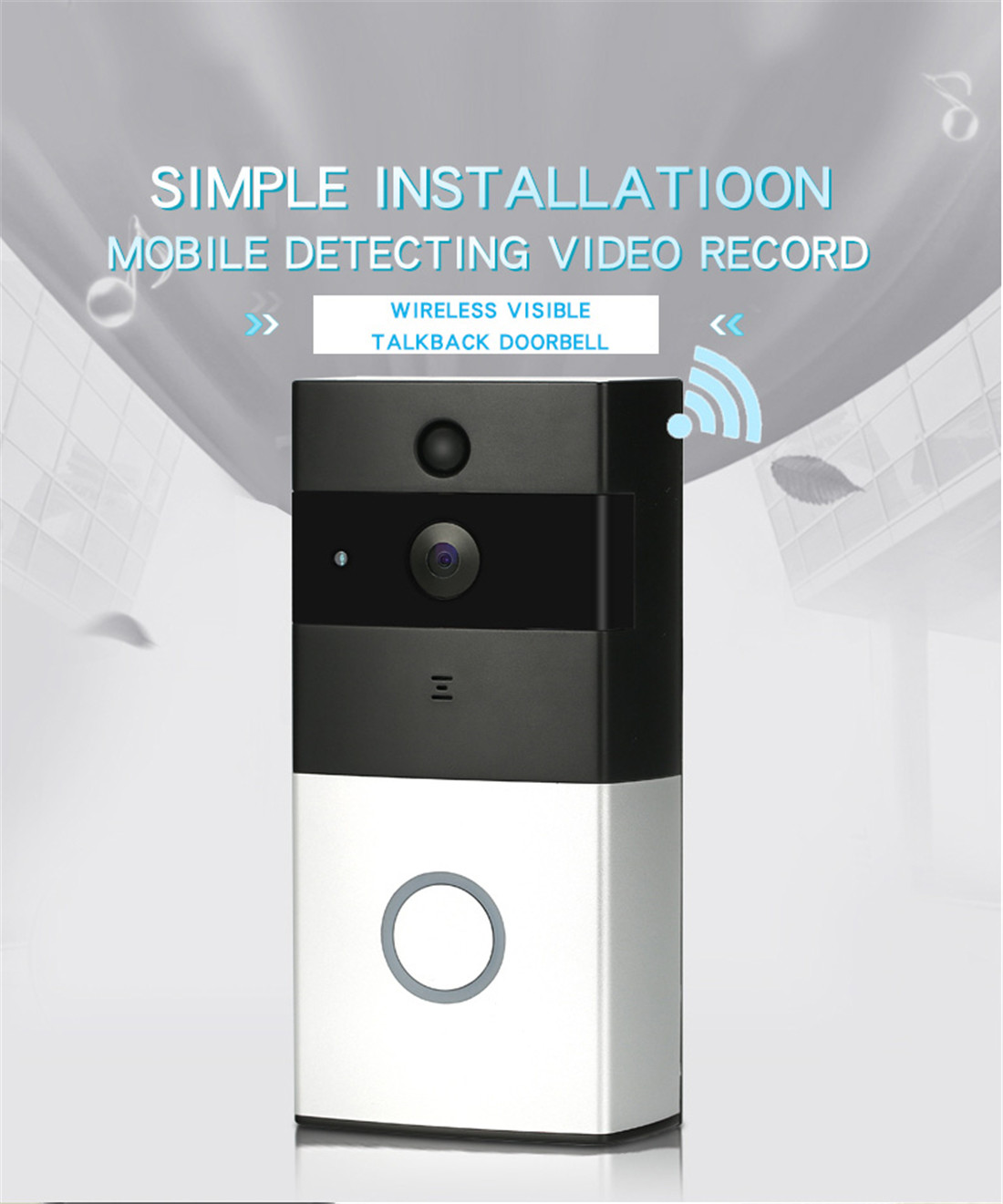 Danmini Wi-Fi Doorbell Door Phone Support Night Vision Motion Detection Two Way Talk Cloud Storage(WF06-ty)