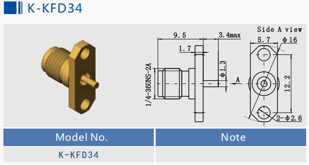 2.92mm Jack 40GHz 2 Hole Flange Mount With Round Contact SS RF Coax Microstrip Connector