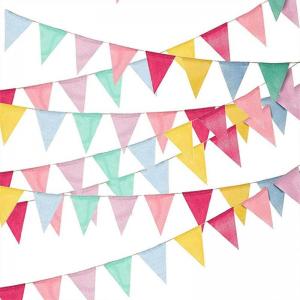 Wholesale Colorful Burlap Linen Bunting Flags Pennant Banner For Happy Birthday Party from china suppliers