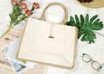Cotton Canvas Jute Packaging Bags , Jute Hand Bag With Wodden Button