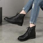 S226 Warm and velvet thick lace-up leather ankle boots fashion all-match rubber