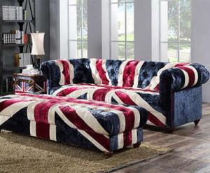 Wholesale Union Jack PlushVelvet Chesterfield Sofa Couch With Matching Footstool from china suppliers