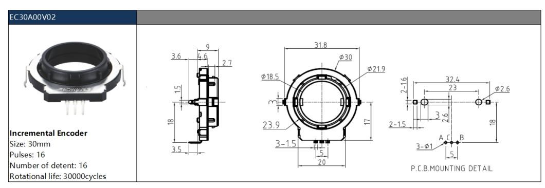 High Quality 30mm Incremental Encoder Hollow Shaft 16 Pulses Rotary Encoder for Microwave