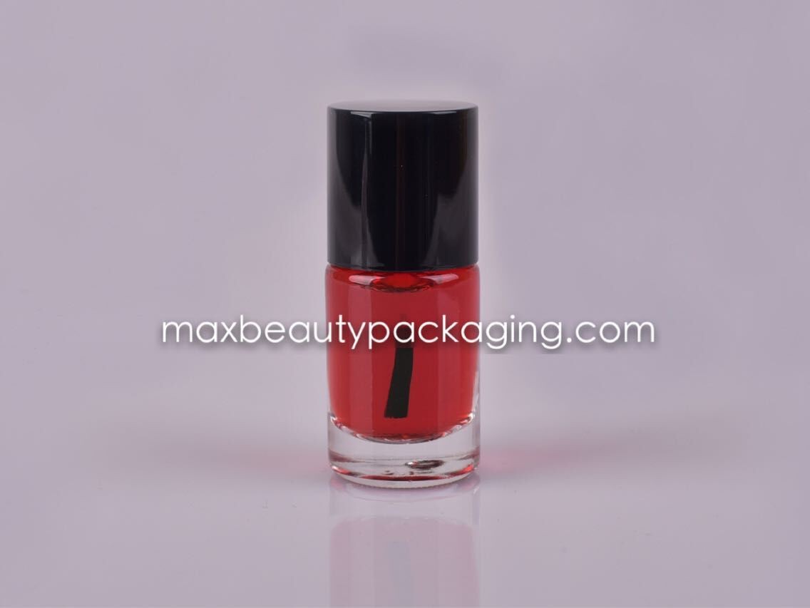 shiny black round straight nail polish cap 11ml nail polish bottle flat brush nail polish plastic cosmetic packaging