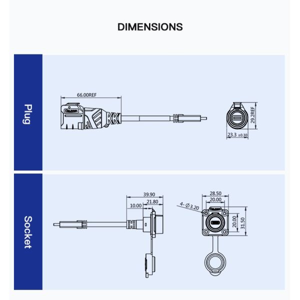 Cnlinko Manufacturer LP16 Industrial Waterproof Fast Transfer Data USB Type c Connector Male Usb Type c Female Connector