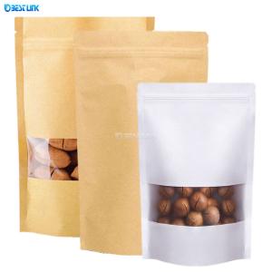 Wholesale White Kraft Paper Food Packing Standing Pouch Foil Brown Paper Bags with Clear Window from china suppliers