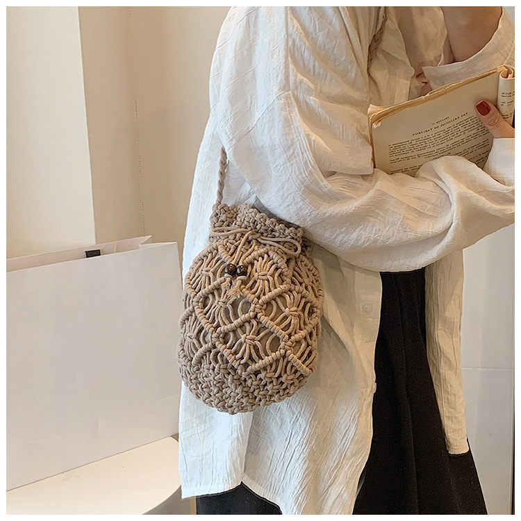 Handmade Fashion Lady Macrame Shoulder Bag Woven Crochet Purse Bag Cotton Rope Tote