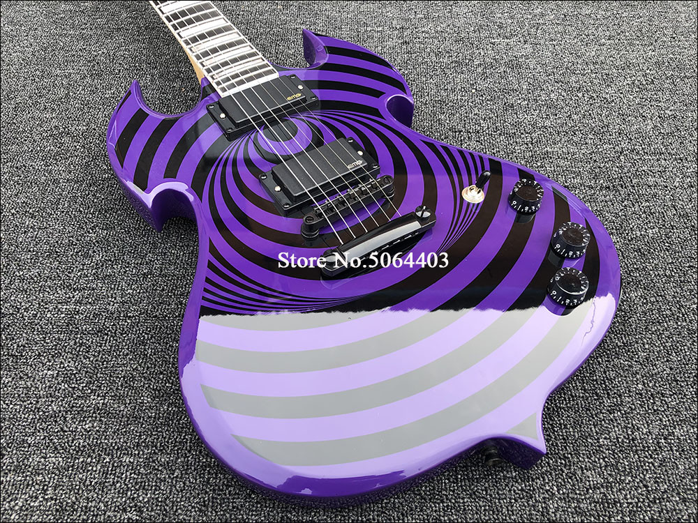 High quality shaped electric guitar purple paint circle black veneer rosewood fingerboard FREE shipping costs