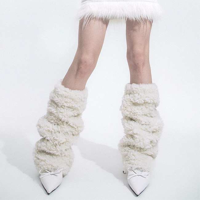 Winter Fluffy Women Leg Warmers Fleece Stacked Thick Fashionable Leg Warmers