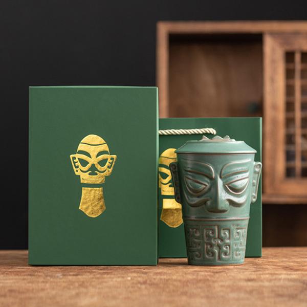 Sustainable Office Coffee or Business Gifts Sanxingdui Ceramic Mug with Lid and