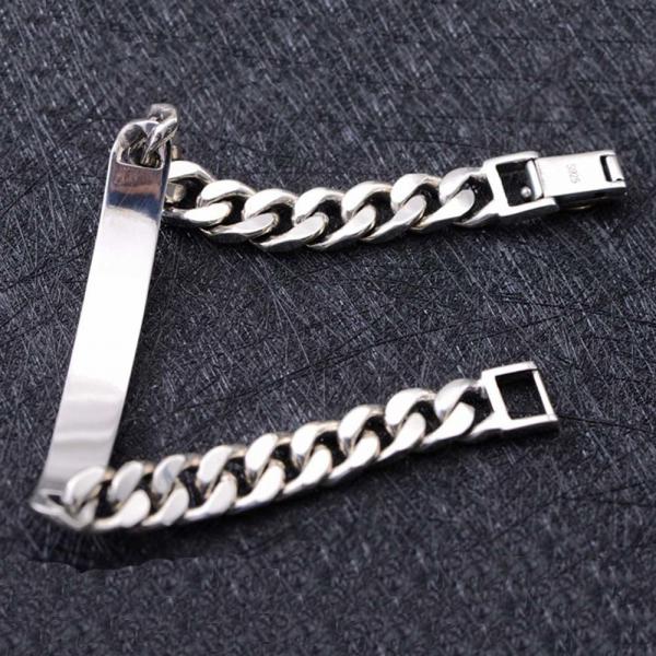925 Sterling Silver Chunky Curb Chain Link Cross Charm ID Bracelet (XH058592)