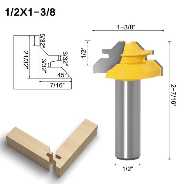 45 Degree Lock Miter Router Bit Woodwork Cutter Tool 1/2 Inch Shank Milling Cutter Wood Furniture Engraving Carving Tools