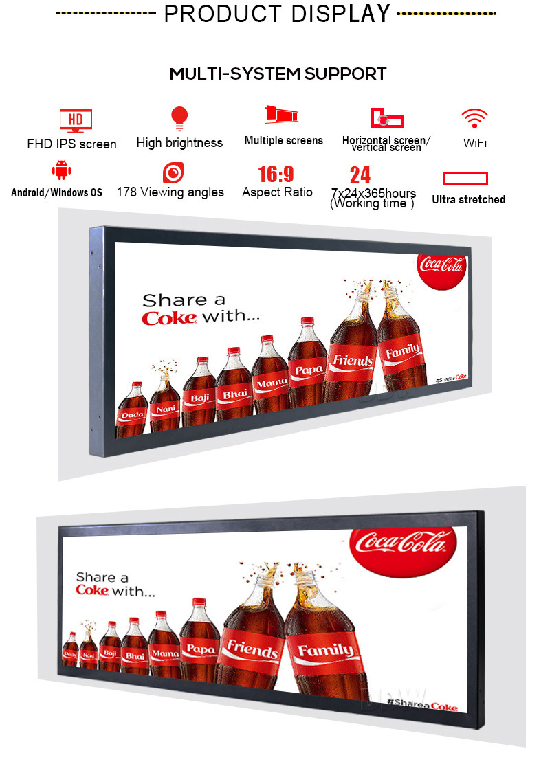 23.1 Inch Transparent LCD Screen Stretched Digital Signage Monitor Display For Elevator