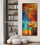 Street Light Palette Knife Oil Paintings Handpainted On Linen Canvas For