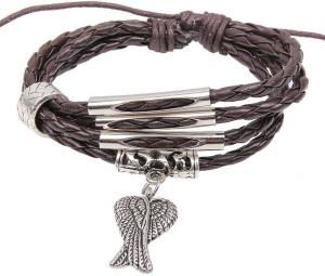 Wholesale European and American style jewelry angel wings alloy beaded snake leather cord bracelet from china suppliers