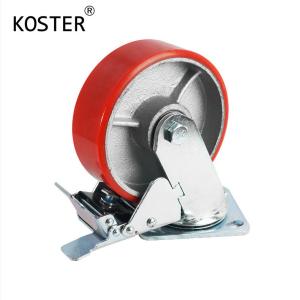 Wholesale 4 5 6 8 10 Inch Red PU Steel Iron Core Heavy Duty Caster Wheel with Roller Bearing from china suppliers