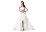 Embroidery Long V Neck Evening Dresses Short Sleeve A line Design