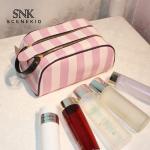 Customized Waterproof Organic Pink Strip Pattern PU Makeup Bag
