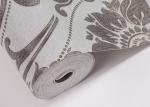 Grey Vinyl Embossed Victorian Damask Wallpaper Removable , Tear - resistant