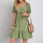 2023 Summer European and American Female Skirt Loose Casual Short Sleeve Waist
