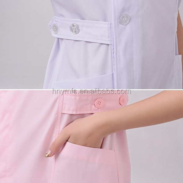 65% 35% Polyester Cotton Good And Comfortable Medical Scrubs Hospital Nurse Uniforms with Short Sleeve 3-pockets lab coat