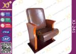 Brown Leather Low Back Auditorium Chairs With Self Weight Retracting Seat
