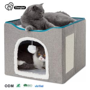 Wholesale Warm Pet Sleeping Double Layer Fabric Cat Cave Popular Foldable Indoor Large Cat House from china suppliers