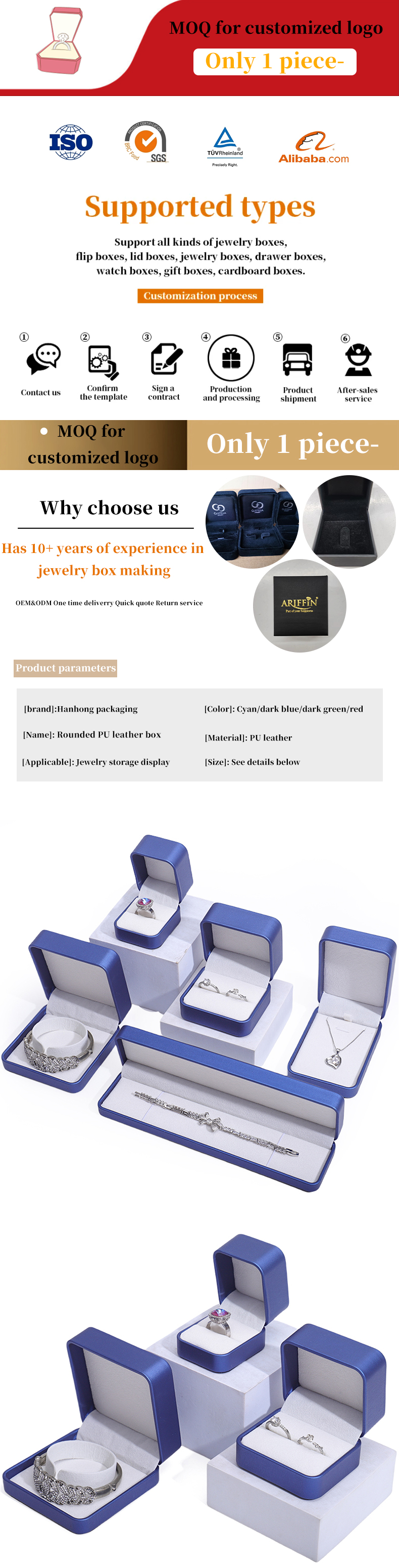 Custom Shape Glossy PU Leather Jewellry Case , Jewelry Box Sets For Packaging