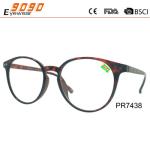 Fashionable round reading glasses,made of pc frame,metal silver pins,plastic