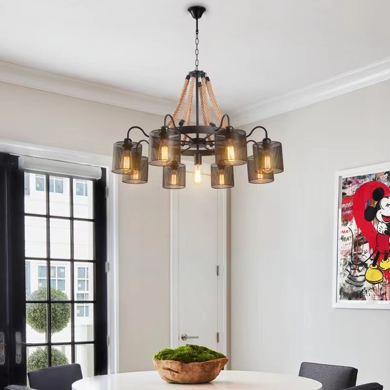 American Retro Loft Clothing Store Internet Cafe 8 Hemp Rope black Nordic Pendant Light