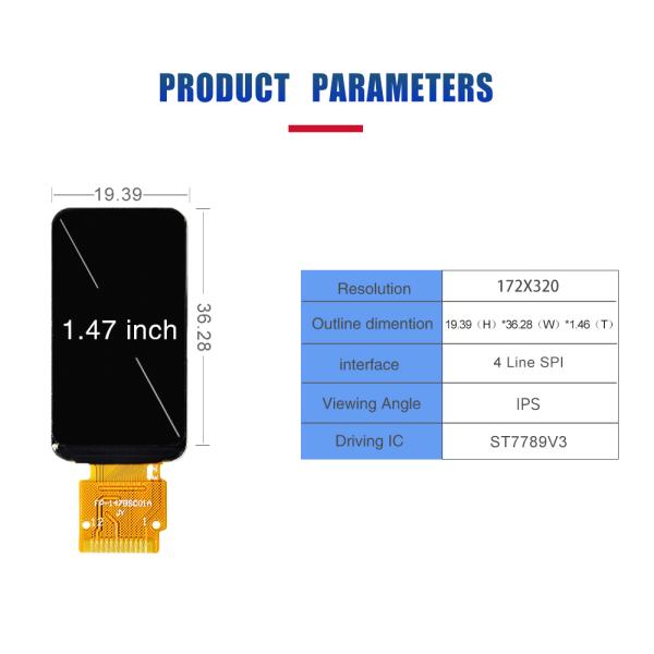 1.47 Inch TFT LCD Module IPS 172x320 Resolution Compact IC ST7789