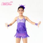 Biketard Confetti Sequin Fringe Dress Kids Purple Latin Dance Costumes