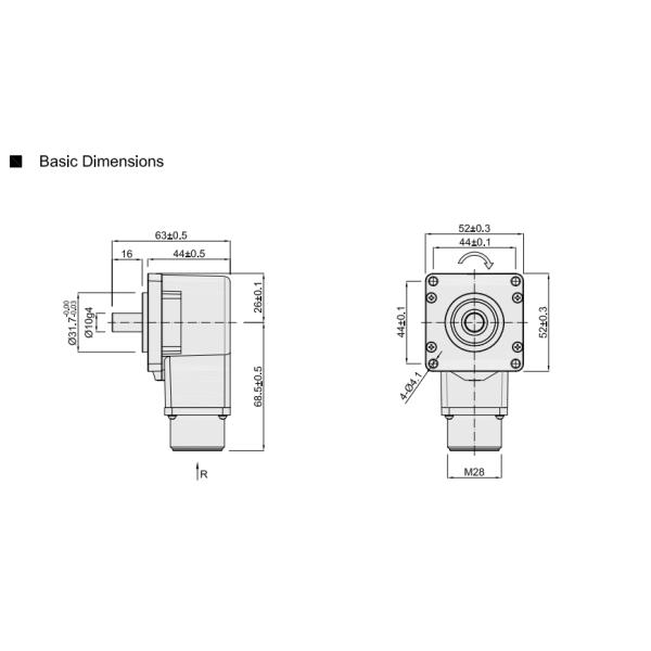 S52F Solid Shaft Square Incremental Flange Encoder 10mm Hole Pattern 1024ppr