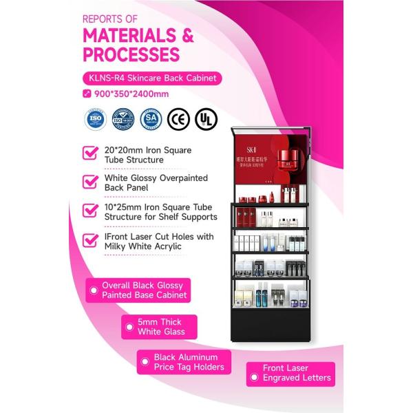 KLNS-R4 Multiple Levels of Display Space Skincare Display Cabinet with White LED Strips